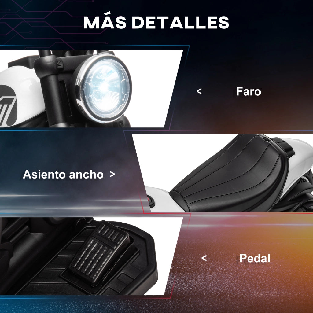 Moto Elettrica per Bambini 18-36 Mesi ¨C Xylo ¨C Batteria 6V Bianco con Ruote Ausiliarie