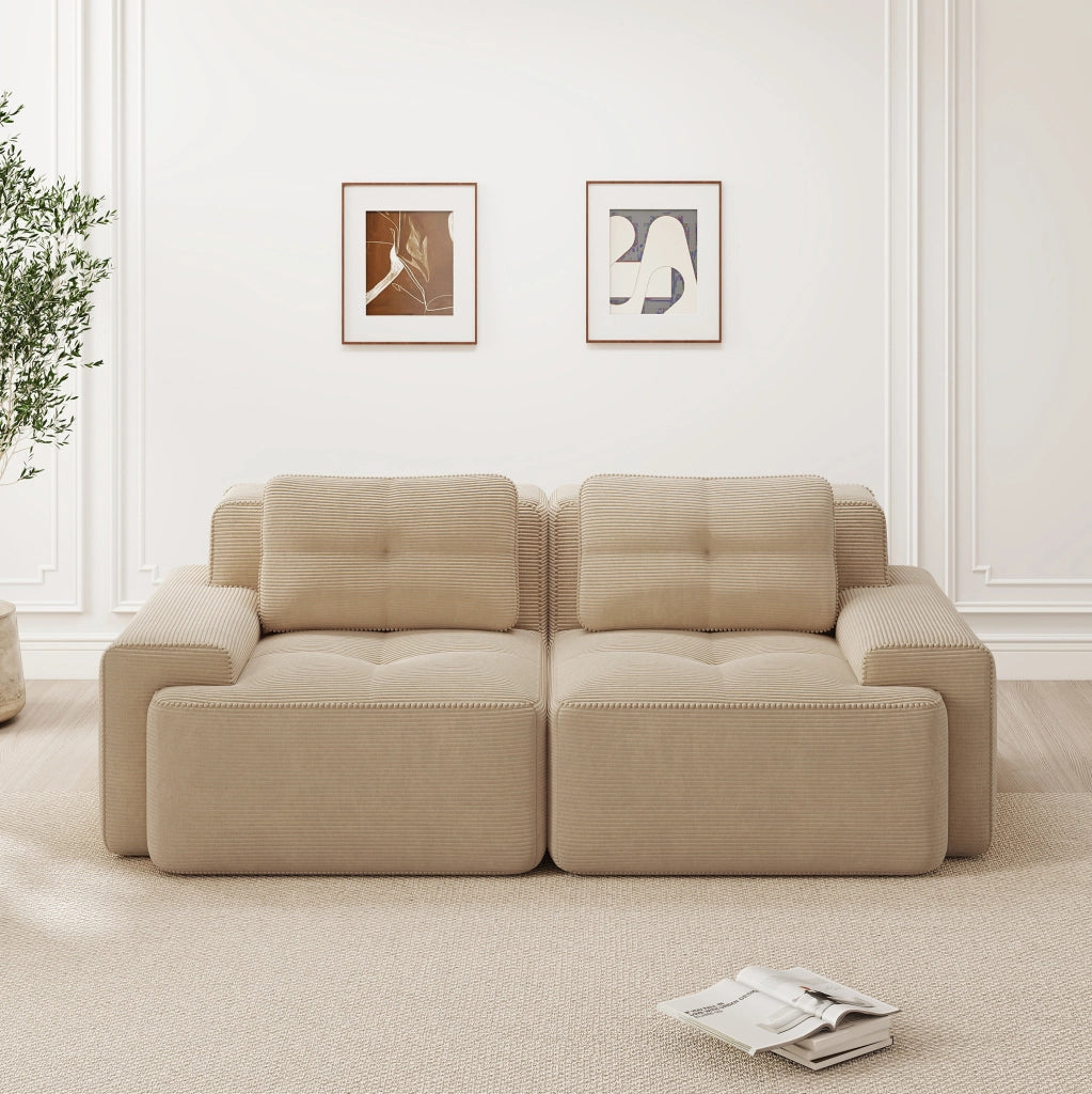 Divano modulare con seduta profonda in corduroy beige