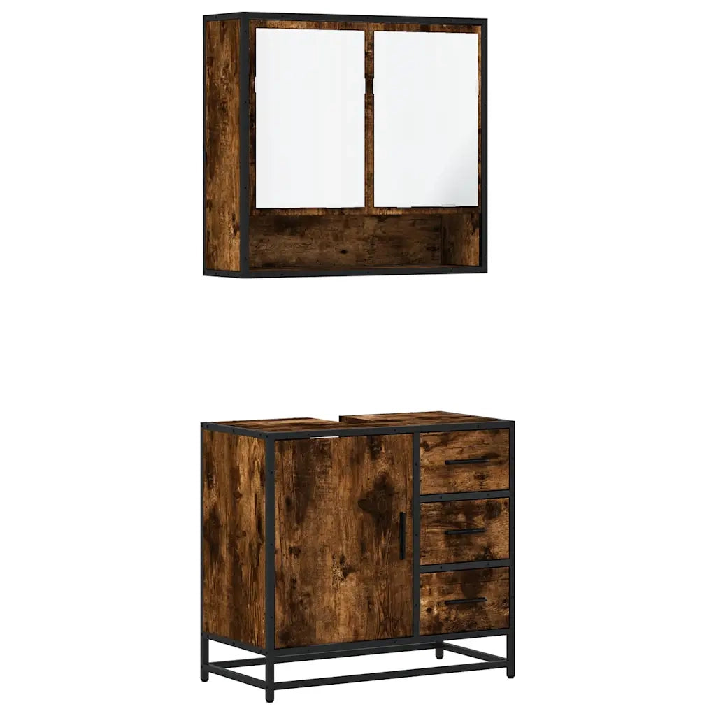 Set Mobili da Bagno 2 pz Rovere Fumo in Legno Multistrato 3300927