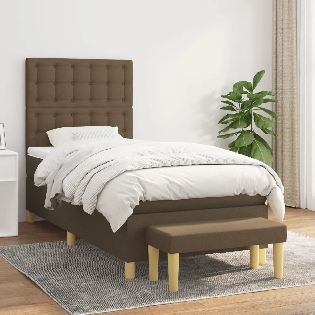 Giroletto a Molle con Materasso Marrone Scuro 90x190cm Tessuto