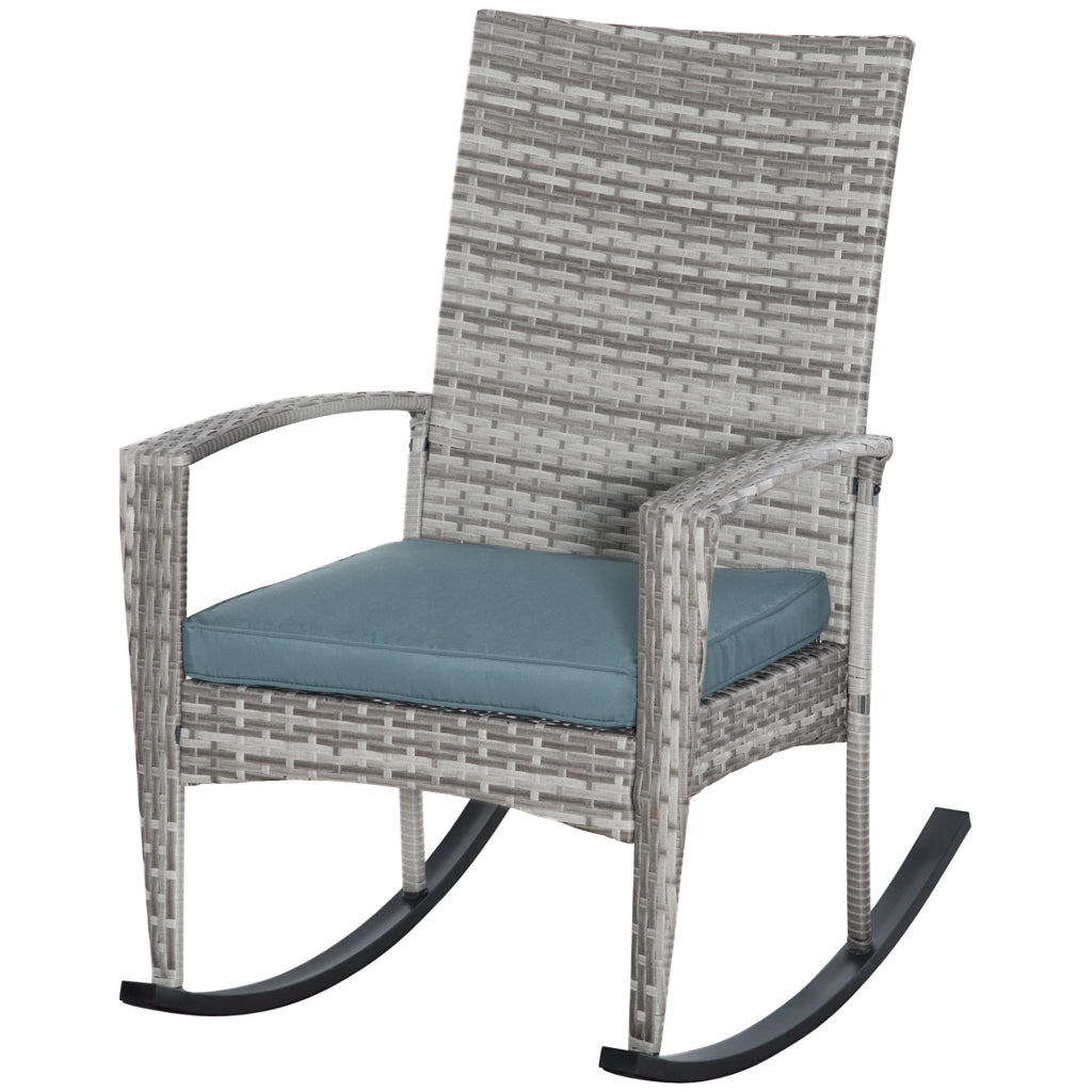 Sedia a dondolo in polyrattan e metallo con cuscino ¨C Xylo ¨C Grigio 66x88x98 cm