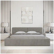 Letto contenitore VERNON – Tessuto ciniglia bouclé cenere taupe – 180x200 cm – Rete sollevabile – Design di alta gamma