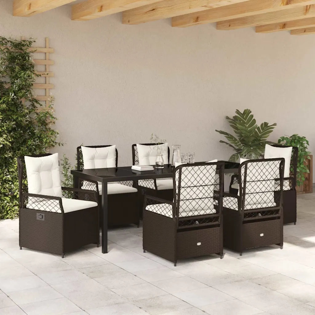 Set da Pranzo per Giardino 7 pcs Marrone polyrattan 3380993