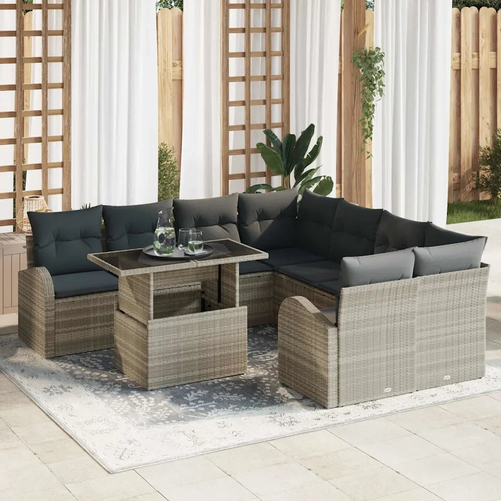 Set Divano da Giardino con cuscino 9 pcs Grigio chiaro 3357355