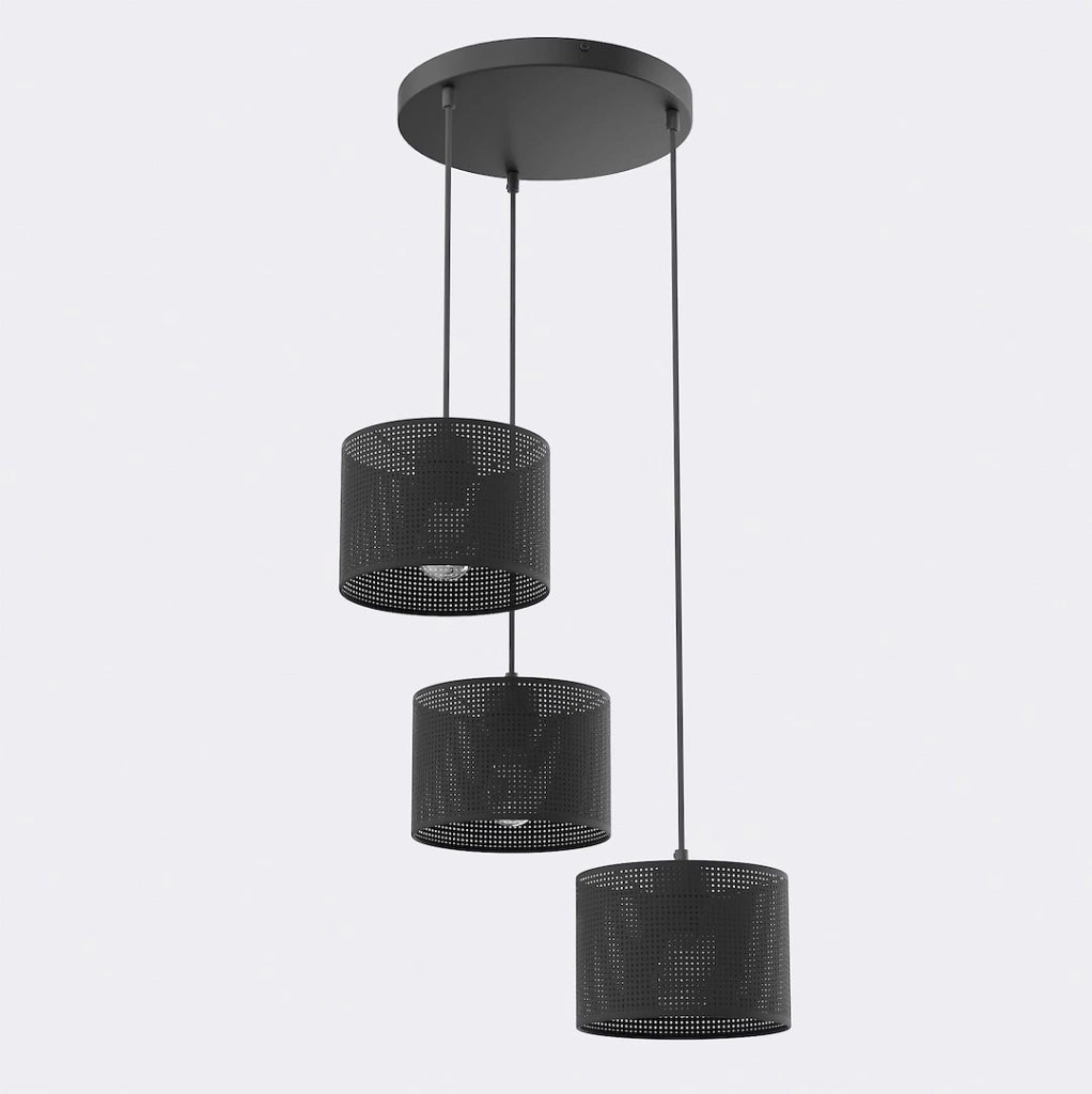 Lampada sospesa LUX 3xE27 nera cilindrica Emibig