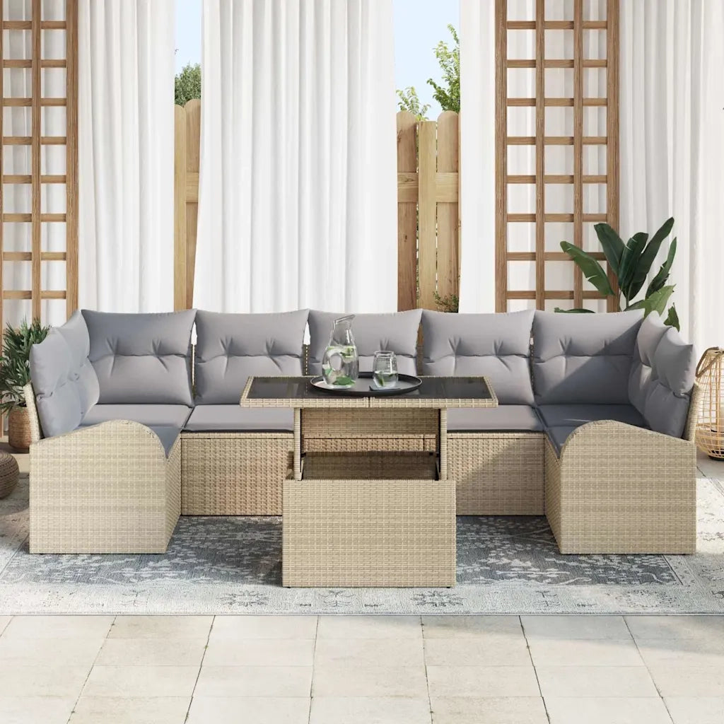 Set Divano da Giardino con cuscino 8 pcs Beige Poly Rattan 3348596