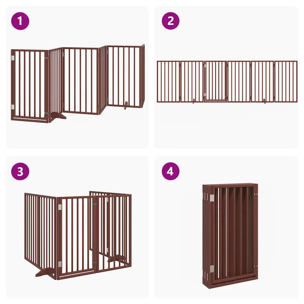 Cancelletto per cani con porta pieghevole 6 pannelli marrone 300 cm in legno di pioppo 352199