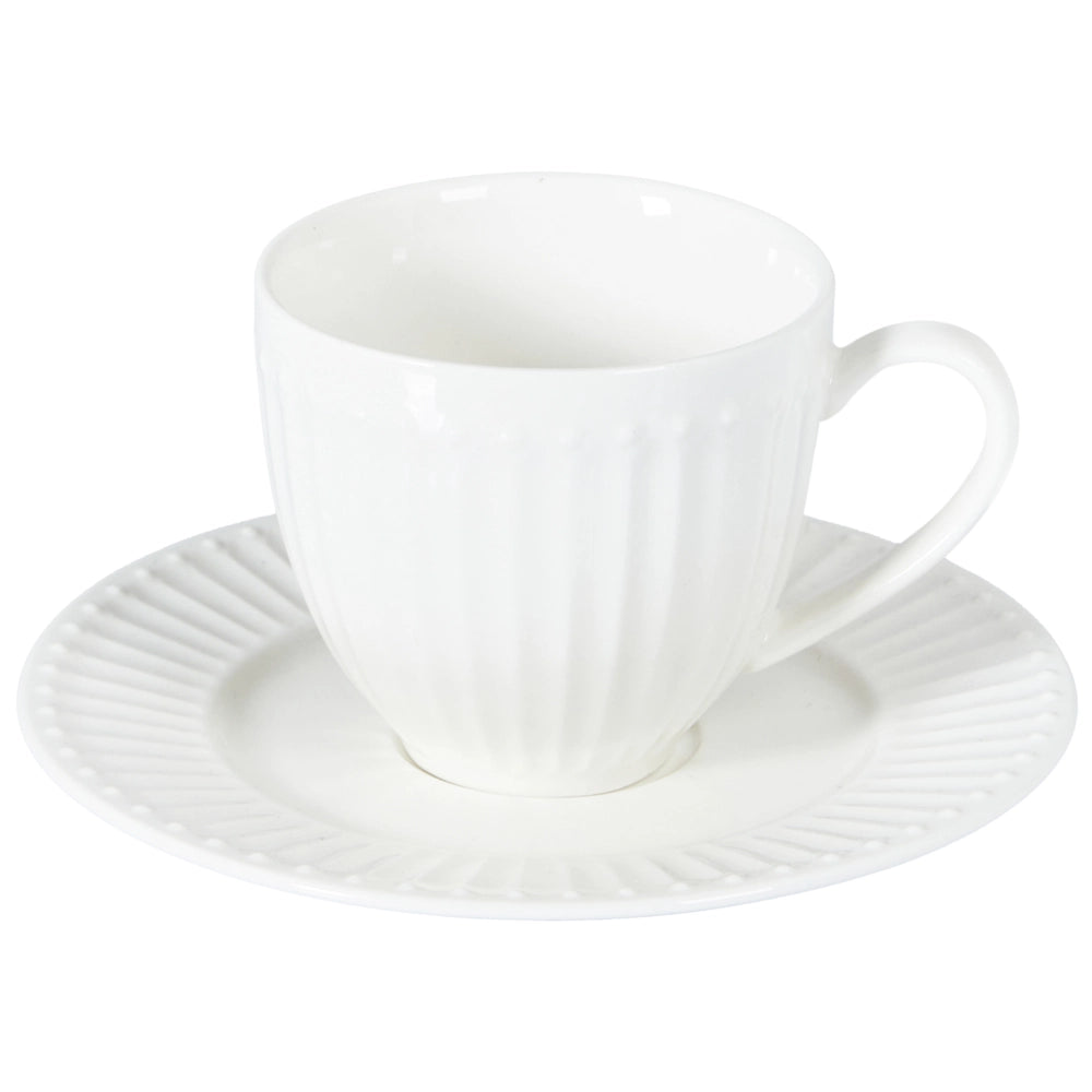 Set di 4 tazzine con piattini Porcellana bianca di caolino fatta a mano con finitura lucida Servizio per 4 persone Tè Caffè Cucina Sala da pranzo