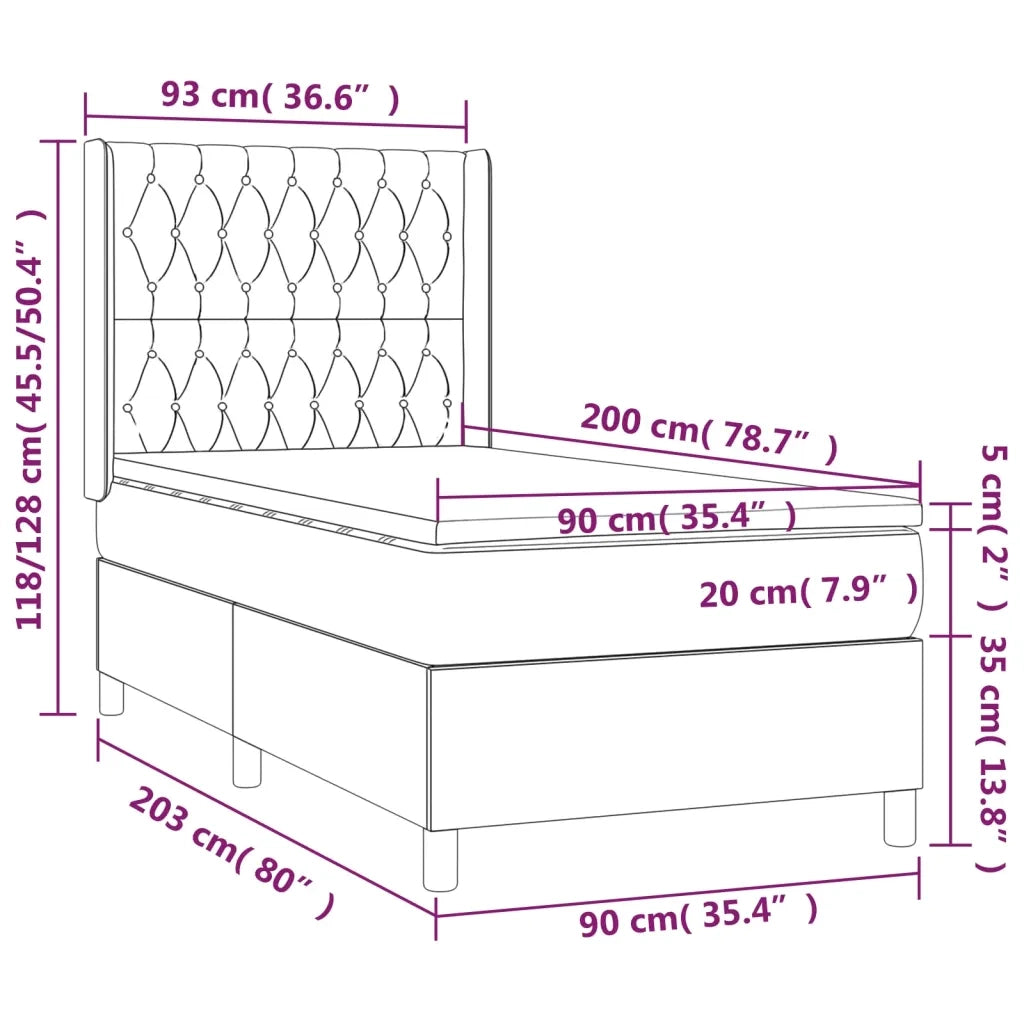 Letto a Molle Materasso e LED Grigio Chiaro 90x200 cm Velluto 3139721