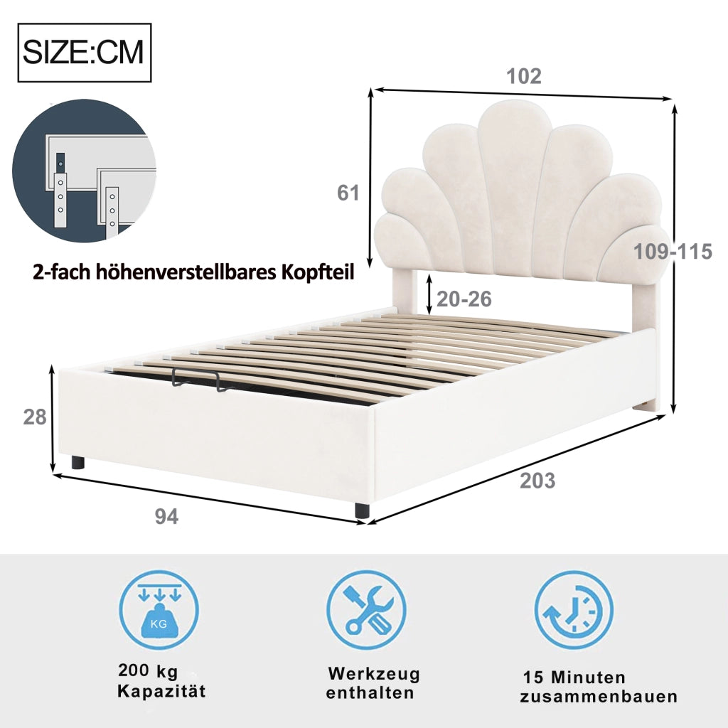 letto imbottito velluto beige 90 x 200 cm