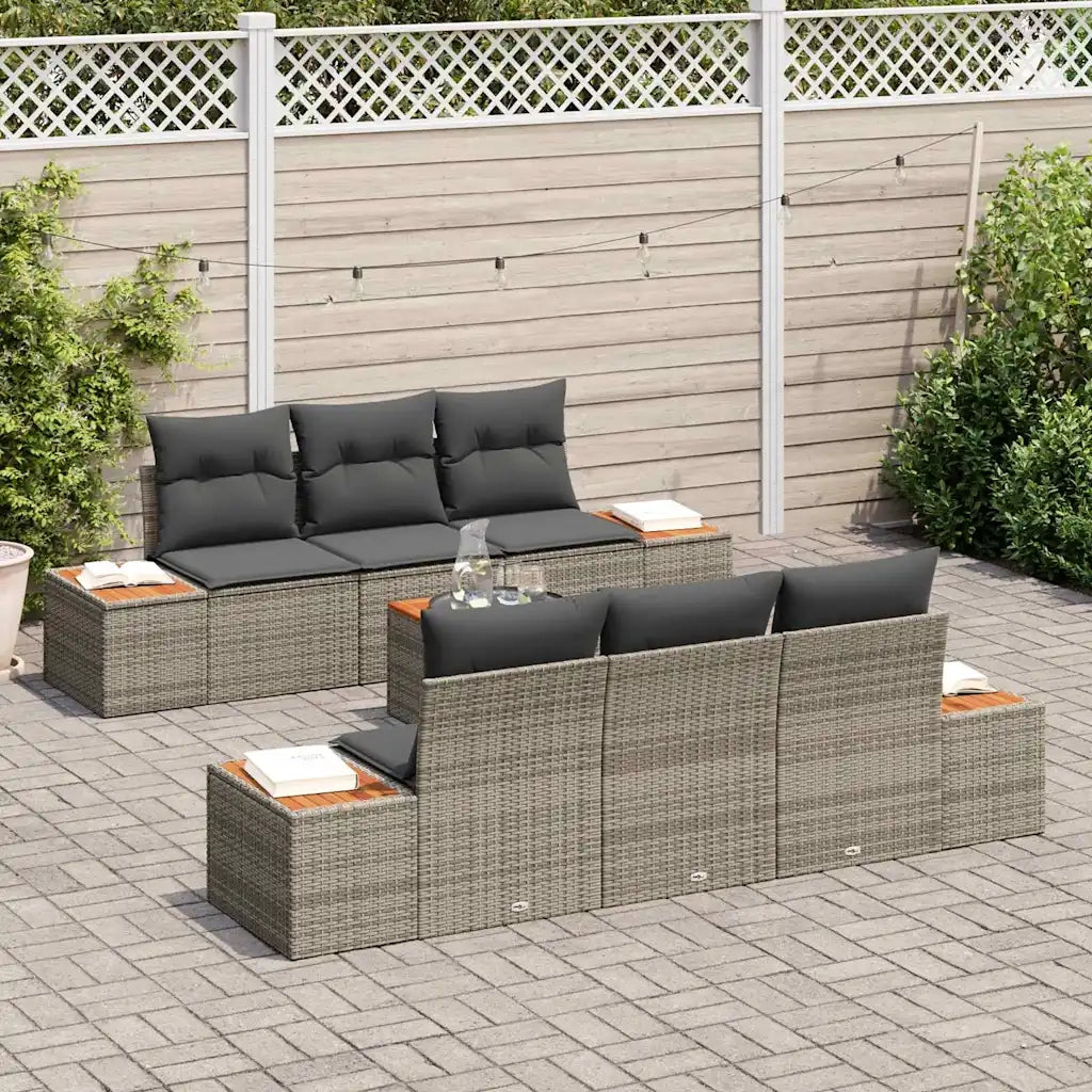 Set Divano da Giardino con cuscino 7 pcs Grigio Poly Rattan
