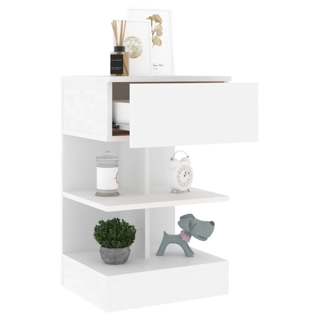 Set di 2 Comodini | Armadio da Notte | Mobiletto da notte Bianchi 40x35x65 cm in Legno Ingegnerizzato