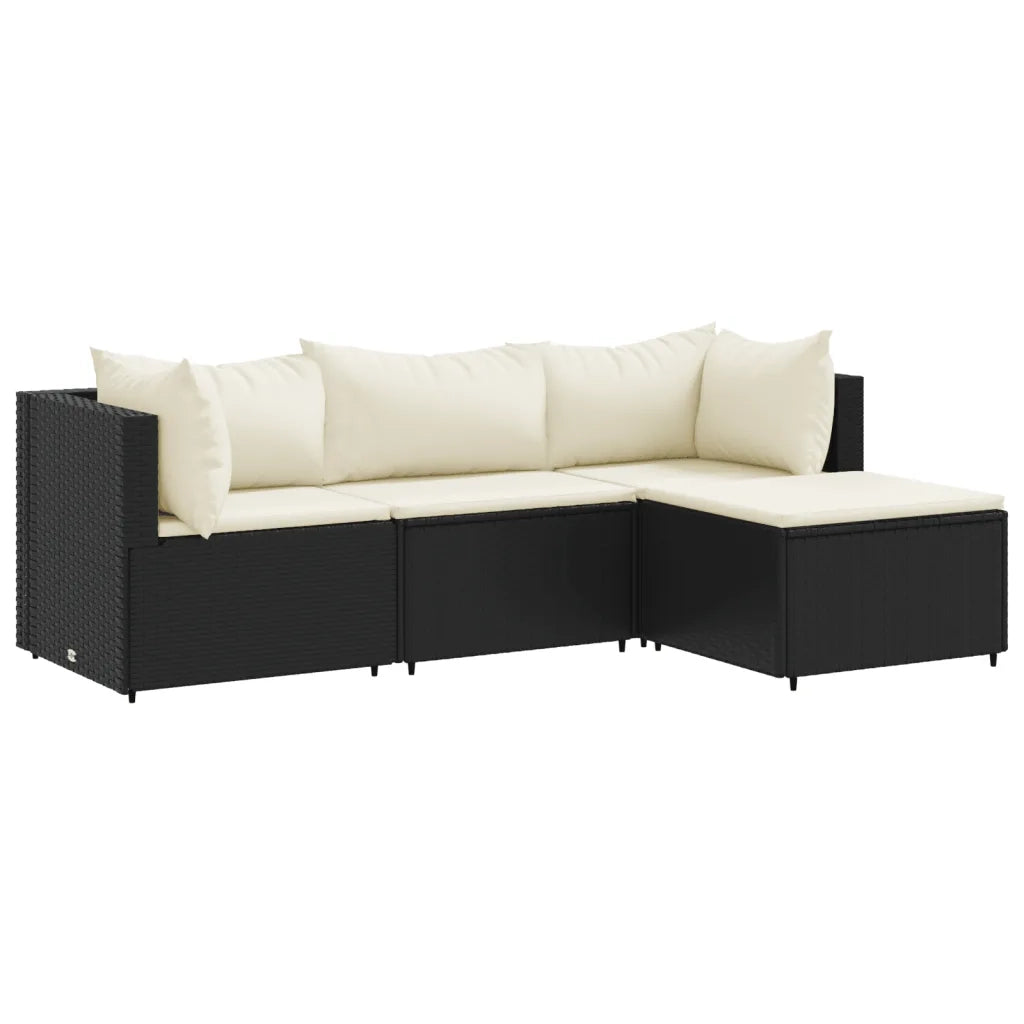 Set Divani da Giardino 4 pz con Cuscini Nero in Polyrattan 3308048