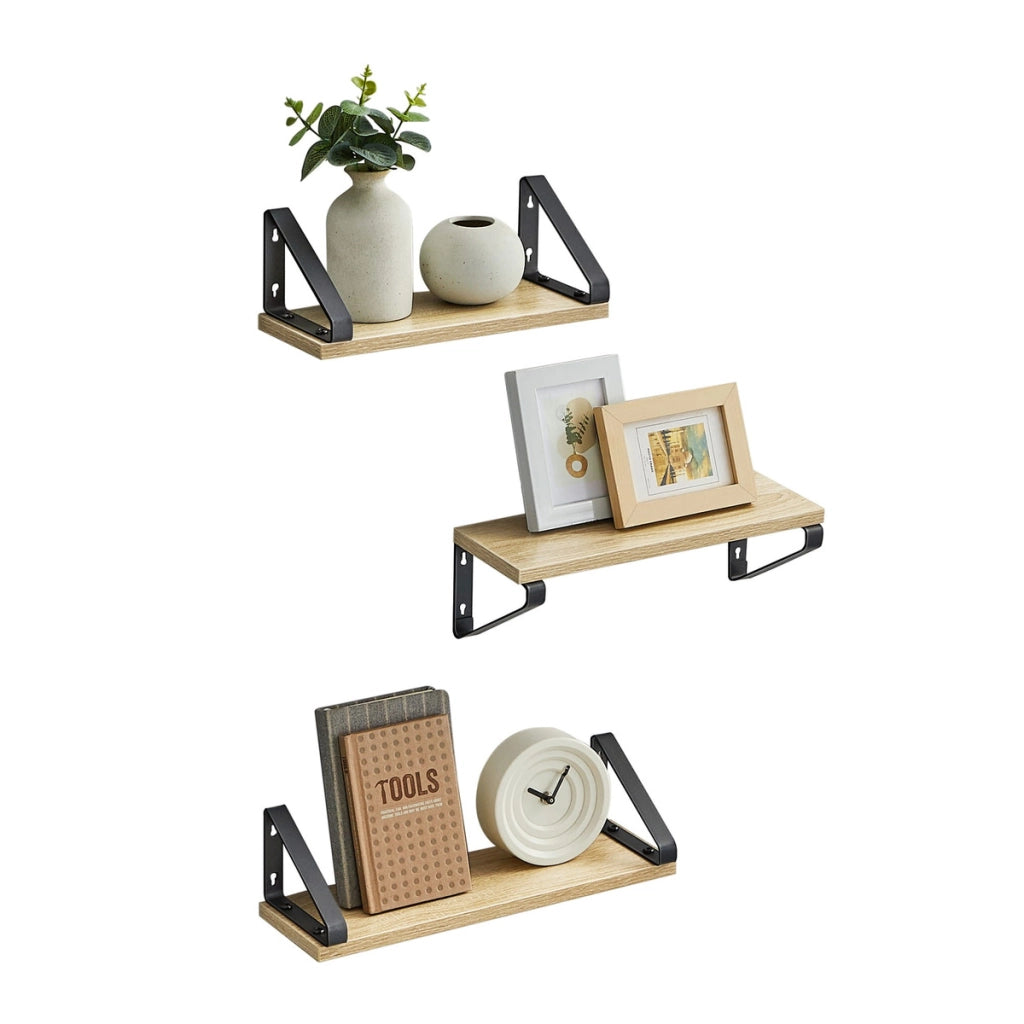 Set di 3 Mensole Sospese Sonoma in Acciaio e Legno
