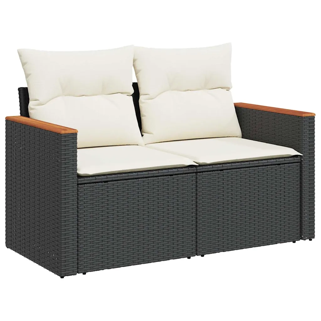 Divano da Giardino con Cuscini a 2 Posti-Sofa da Giardino-Divano da esterno Nero in Polyrattan 216353