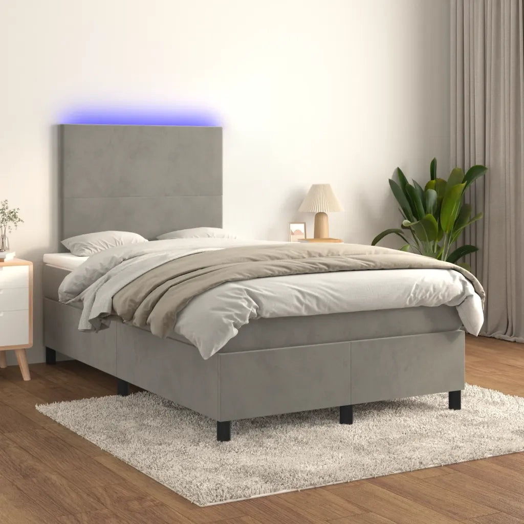 Letto a Molle Materasso e LED Grigio Chiaro 120x190 cm Velluto 3270299