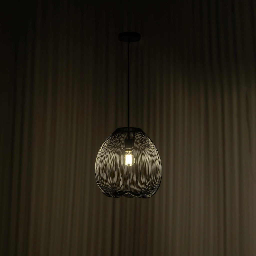 Lampada a Sospensione Jaula in Metallo Nero Lucido, Diametro 35 cm, Altezza Regolabile, Attacco E27 per Interni - Illuminazione Design