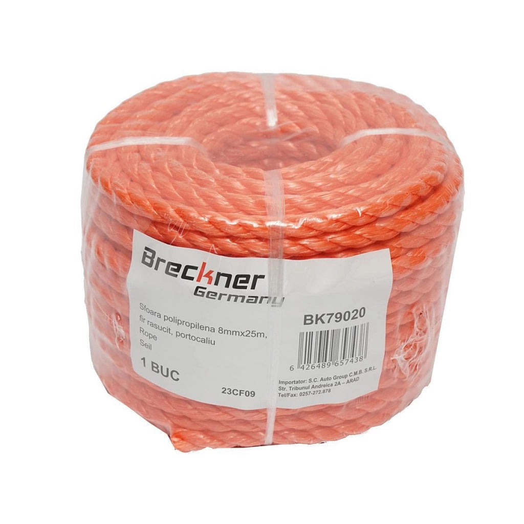 Corda in PP da 8 mm x 25 m, Arancione, Breckner Germany