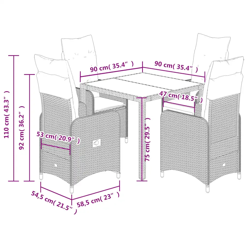 Set Bistrò da Giardino 5 pz con Cuscini in Polyrattan Grigio 3277033