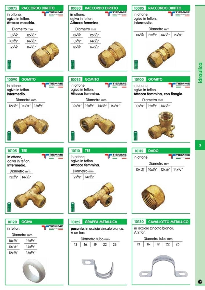 10pz raccordi ottone diritti bicono f/gas 16x1/2 cod:ferx.26600