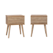 Set 2 comodini scandinavi con decoro in legno scanalato, marrone