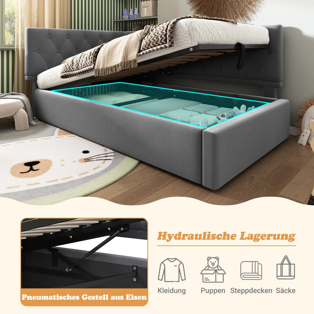 Letto giorno funzione contenitore velluto grigio 90x200 cm