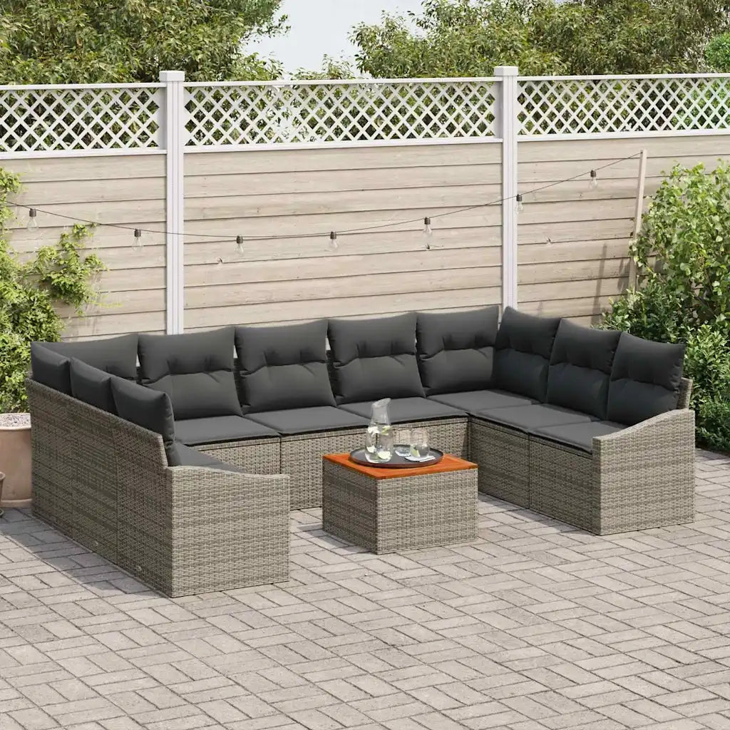 Set Divano da Giardino con cuscino 10 pcs Grigio polyrattan