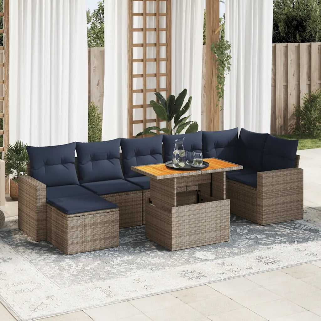 Set Divano da Giardino 8 pz con Cuscini Grigio in Polyrattan 3327071