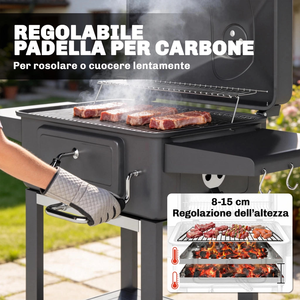 Barbecue a Carbone con Affumicatore ¨C Xylo ¨C Nero con Termometro e Mensole Laterali