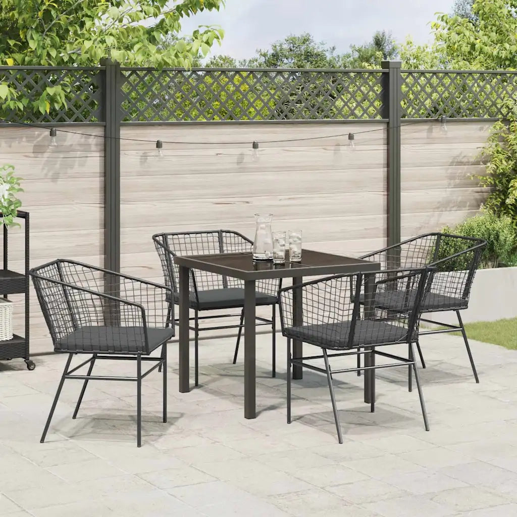 Set da Pranzo per Giardino 5 pcs Nero polyrattan
