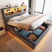 LETTO 180x200 cm con contenitore idraulico, LED APP e USB, Grigio