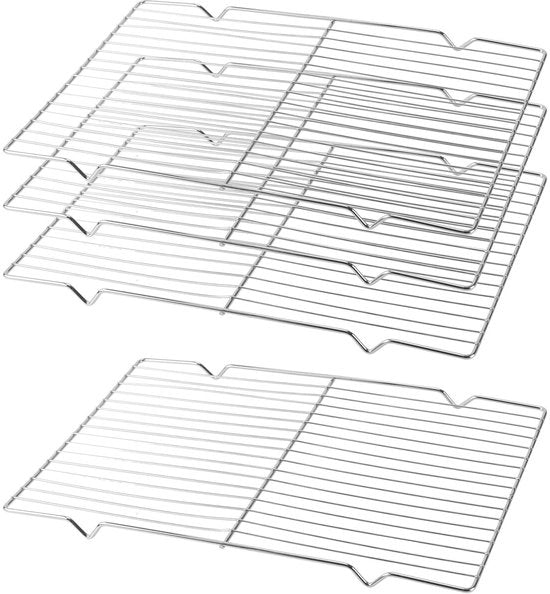 Griglia per cottura 30 x 20 cm - Griglia per torte - Griglia per cucina - Sottopiatto - Griglia per griglia - 4 pezzi, in acciaio inox con piedini di 1 cm - Griglia per forno