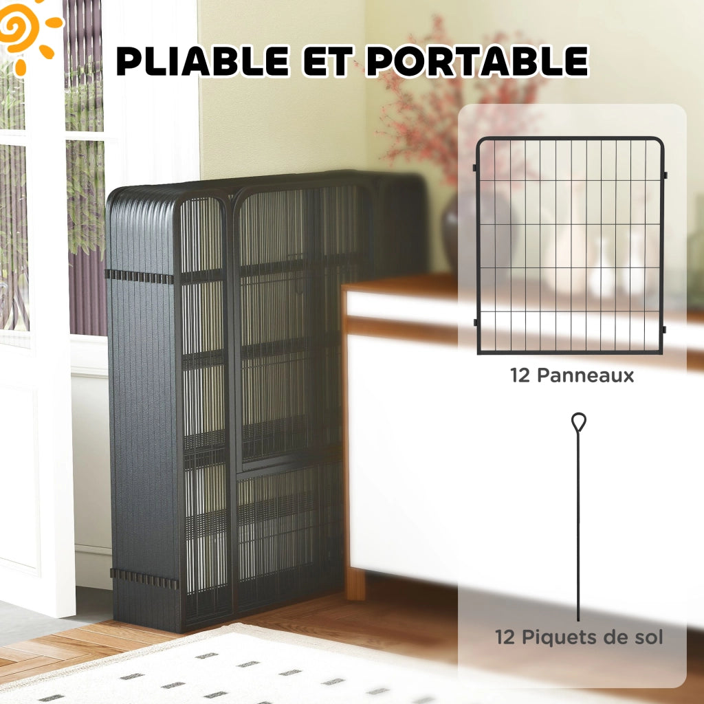 Recinto per cani 12 panelli ¨C zephmum ¨C modulabile pieghevole 68x80 nero