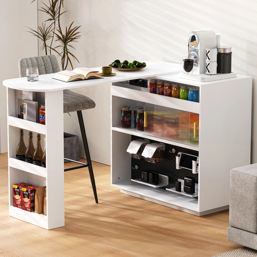 Tavolo Bar Allungabile ¨C MINIMAL ¨C Bianco, con LED e Vano Contenitore