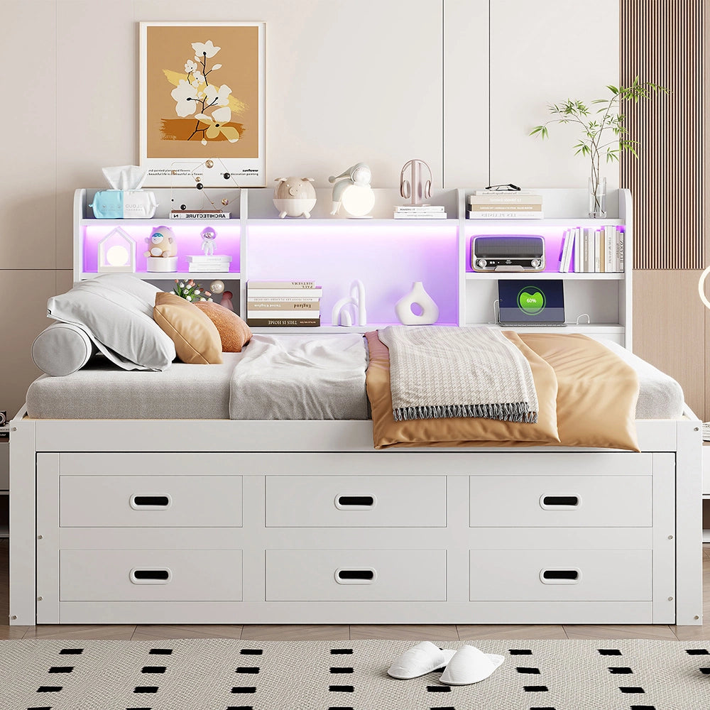 Daybed - Xylo - 140x200 cm LED USB 3 cassetti bianco