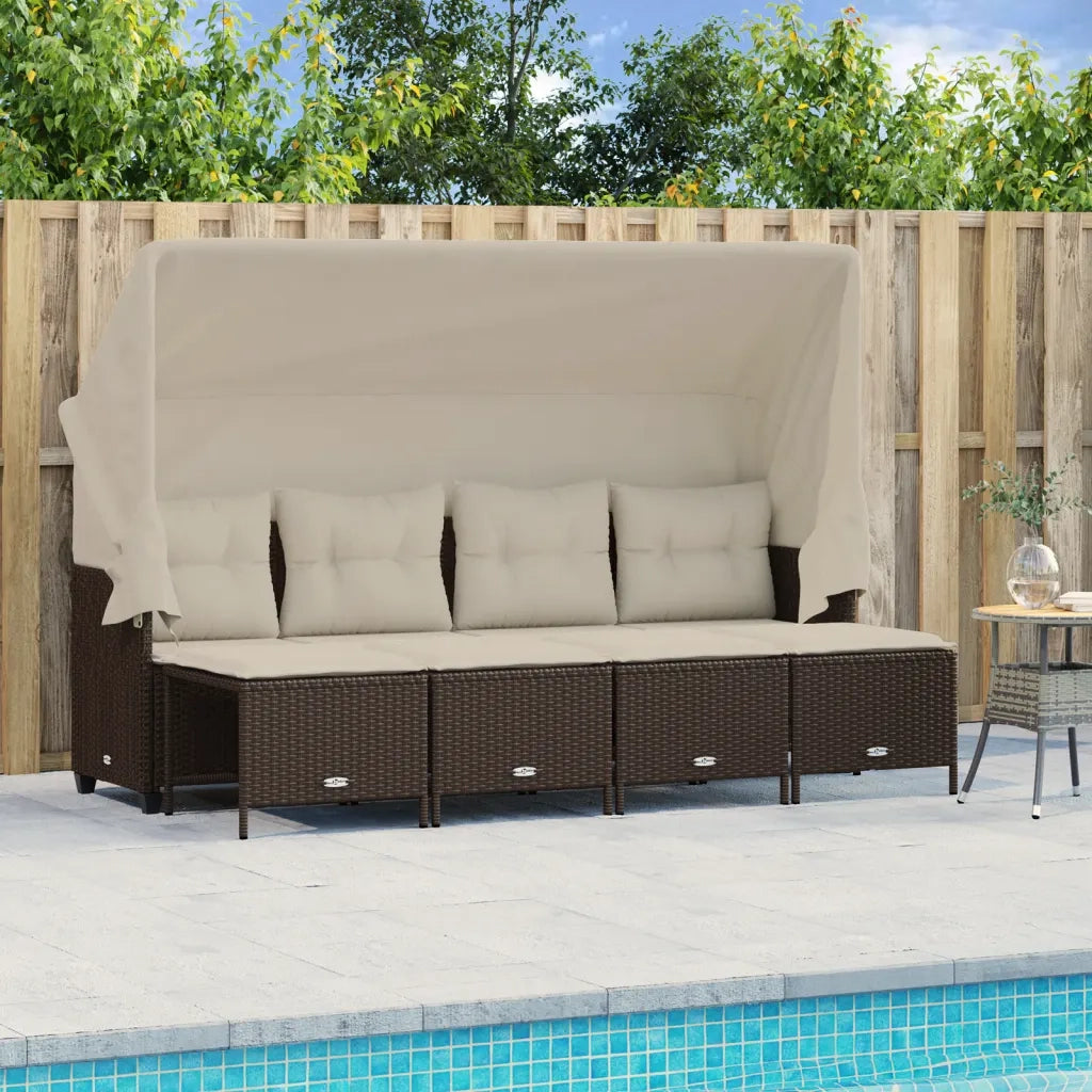 Set Divano da Giardino 5 pz | Set Salotto da Giardino con Cuscini Marrone in Polyrattan