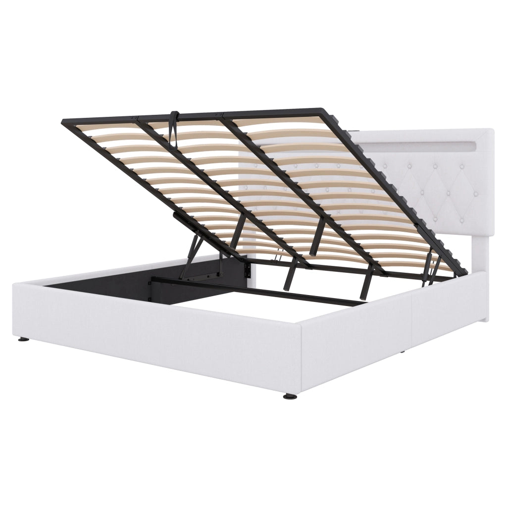 Letto doppio imbottito 180x200cm con ripostiglio; USB e Tipo C in bianco
