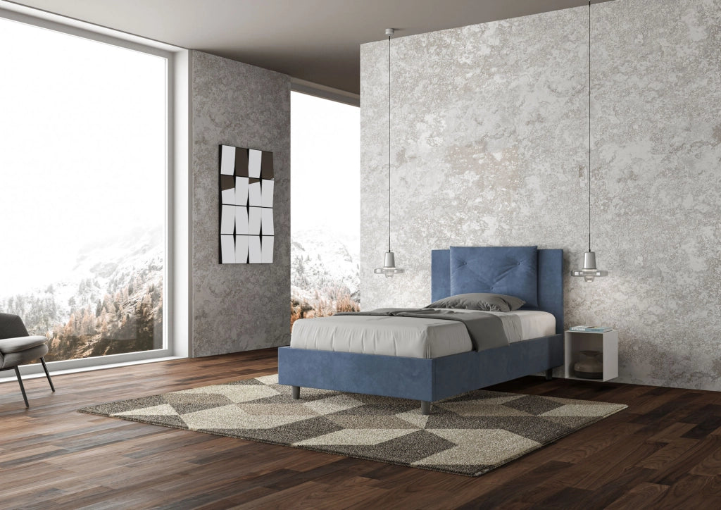 BS COM Letto singolo contenitore imbottito 100x190 microfibra blu