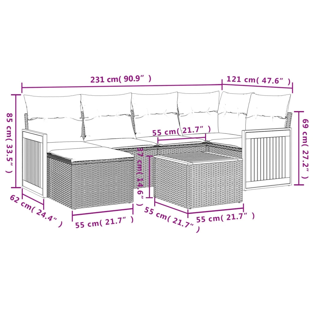 Set Divani da Giardino con Cuscini 7pz Nero Polyrattan 3227862
