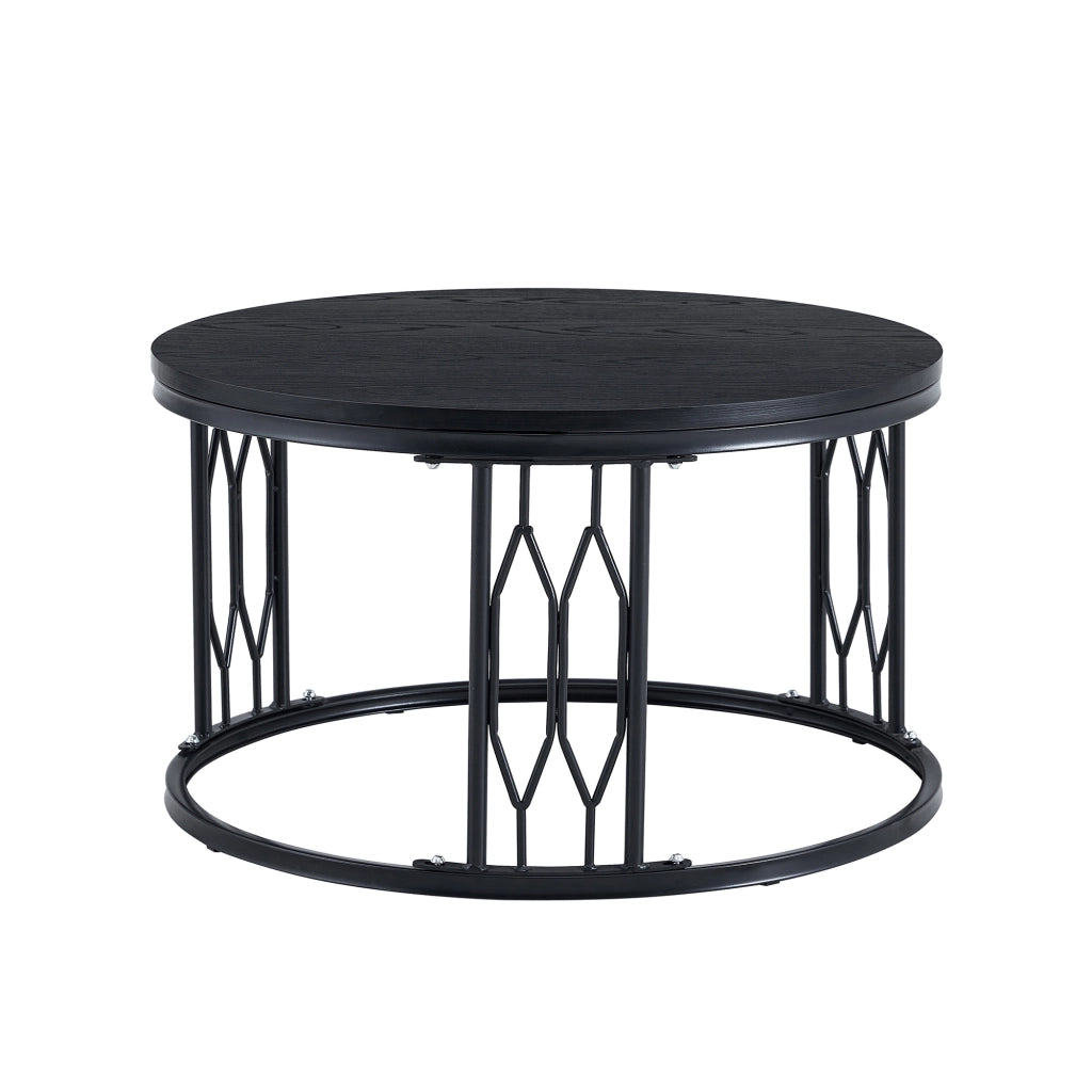 TAVOLINO rotondo 70 cm in MDF e metallo nero