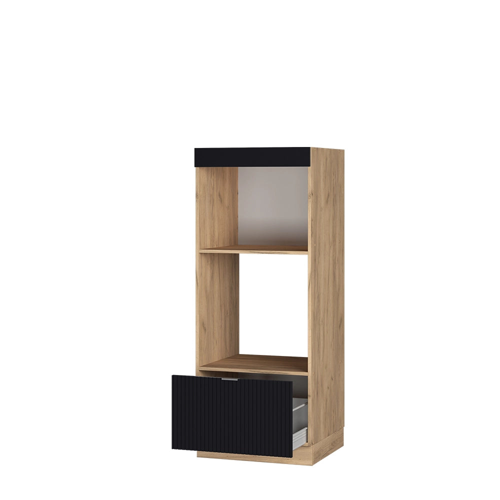 Mobile cucina microonde Fame-Line Nero rigato/Rovere dorato 60 cm aperto Vicco