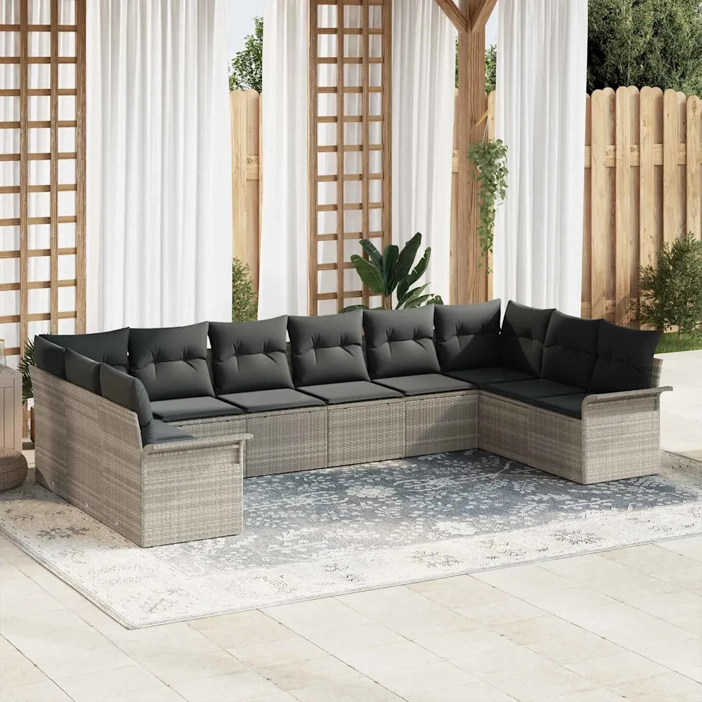 Set Divano da Giardino 10 pcs Grigio chiaro polyrattan
