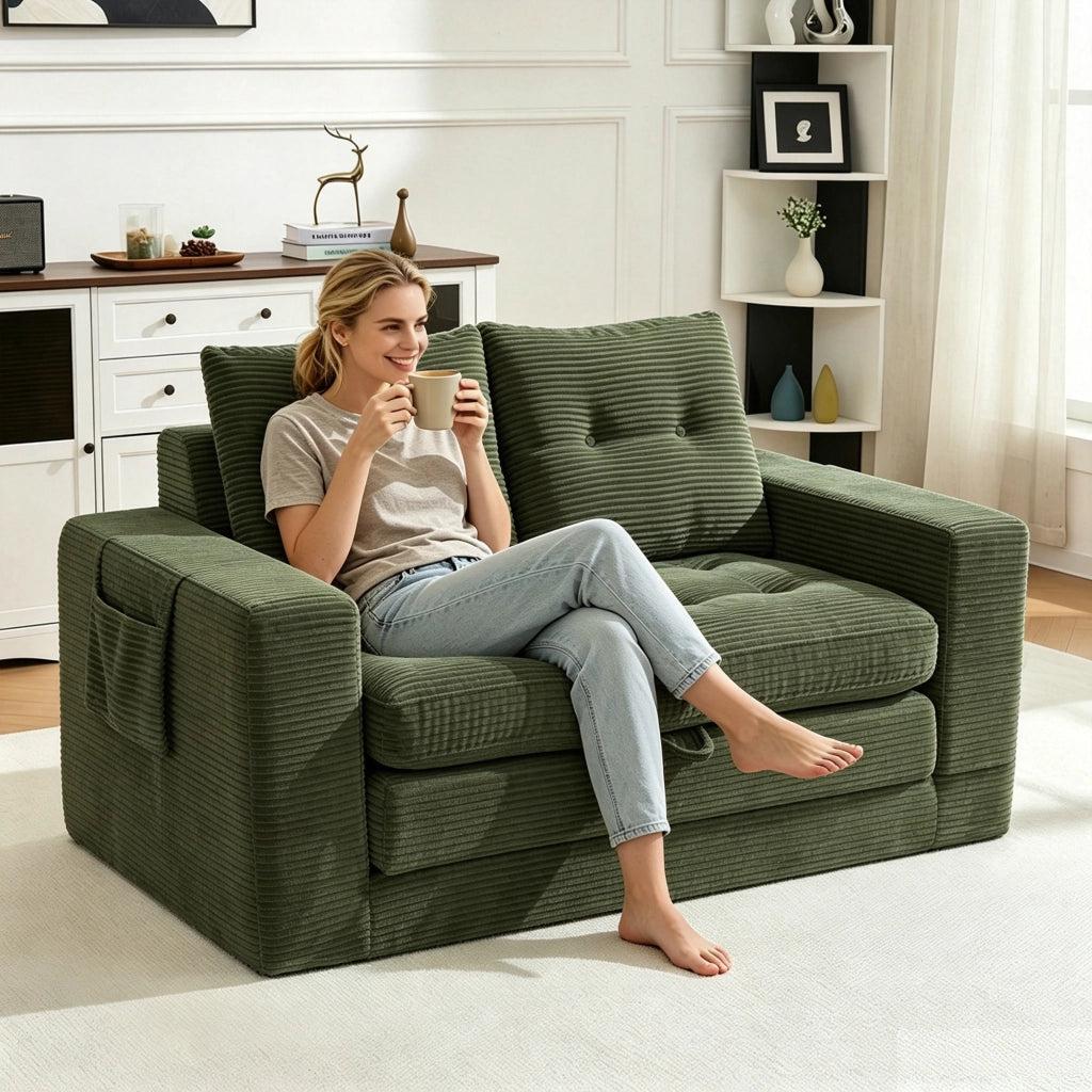 Divano 2 Posti con Braccioli Allargati e Tasche Laterali ¨C MINIMAL ¨C Verde