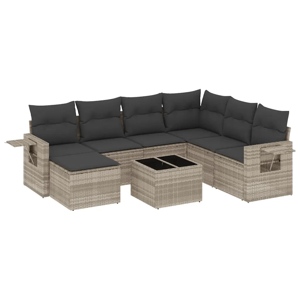 Set Divano da Giardino 8pz con Cuscini Grigio Chiaro Polyrattan