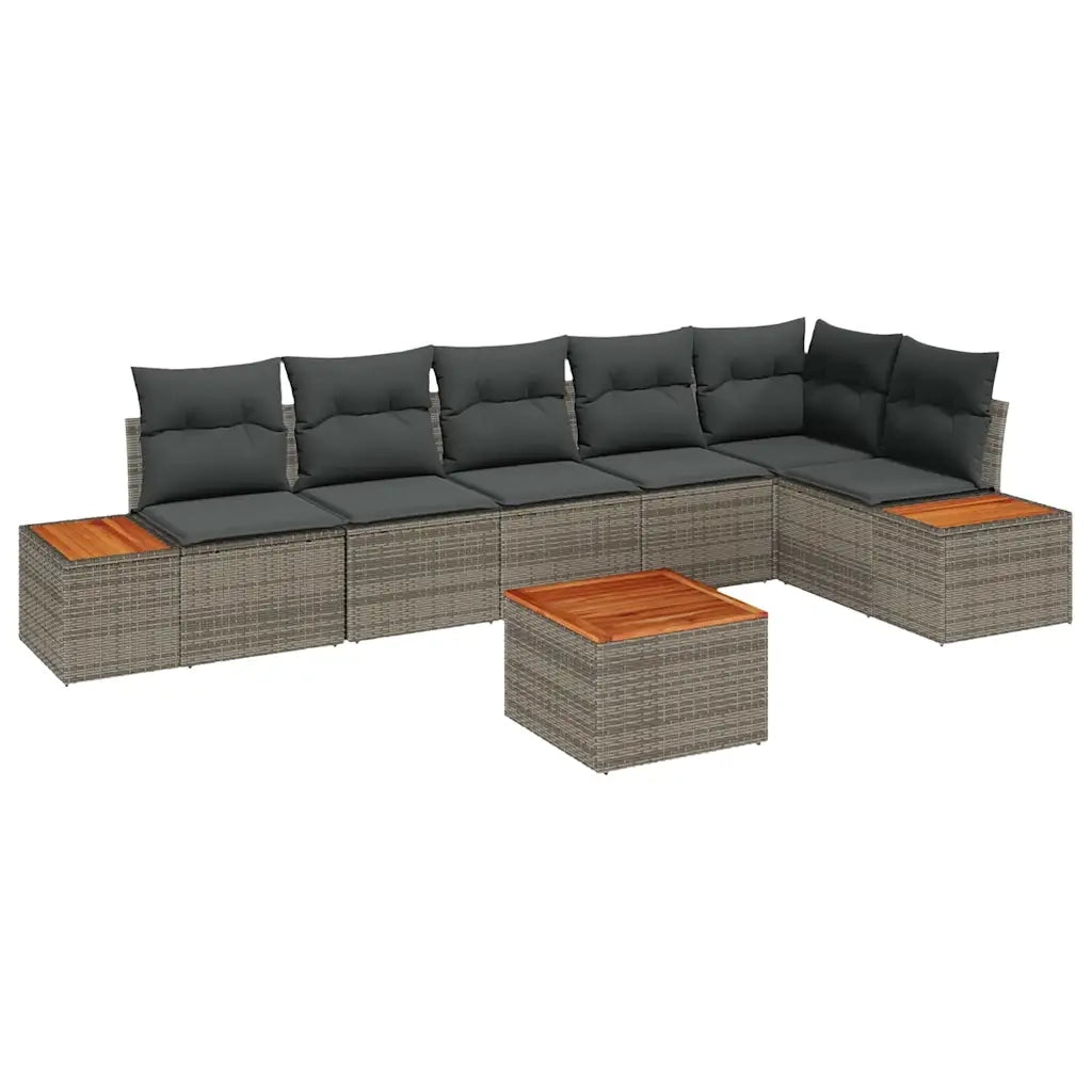 Set Divano da Giardino con cuscino 7 pcs Grigio Poly Rattan