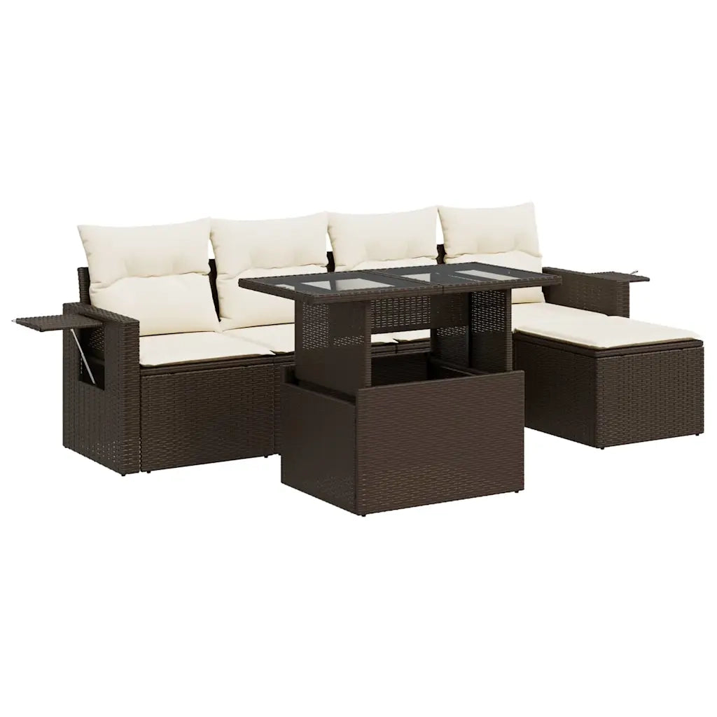Set Divano da Giardino 6 pz con Cuscini Marrone in Polyrattan 3326464