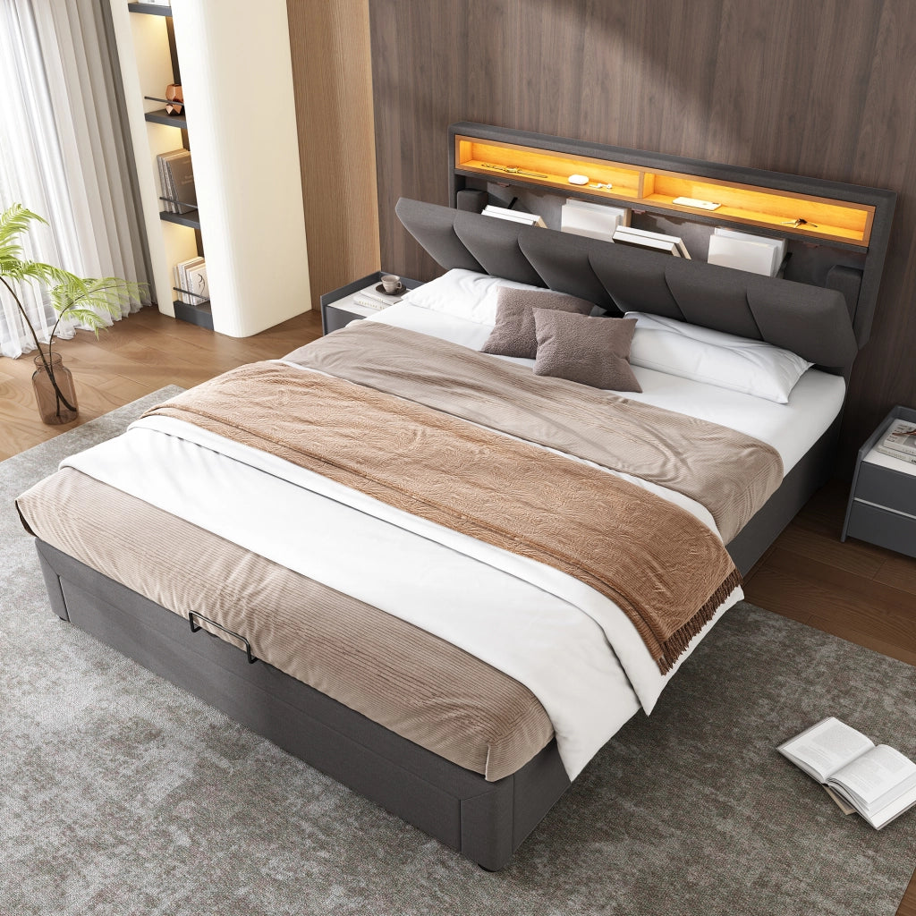 letto imbottito lino grigio 140 x 200 cm