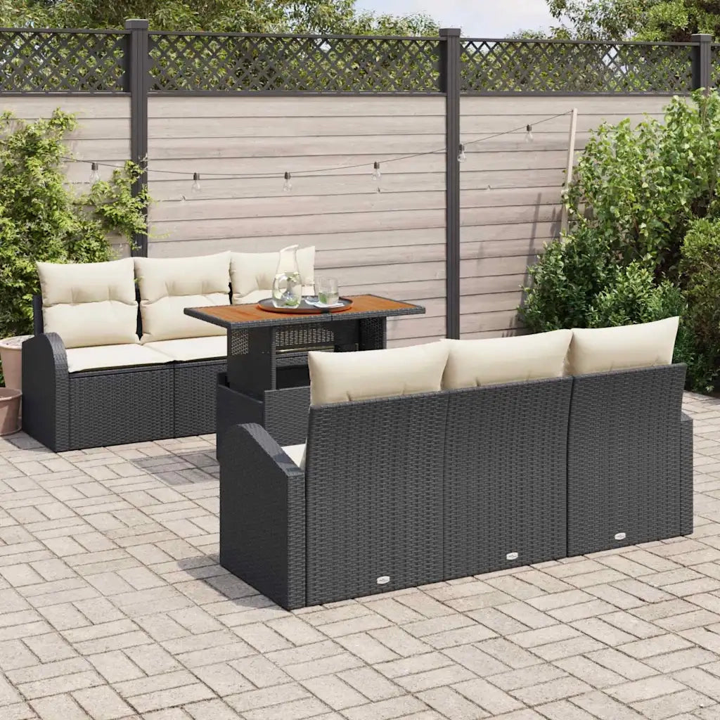 Set Divano da Giardino con cuscino 7 pcs Nero e crema 3349529