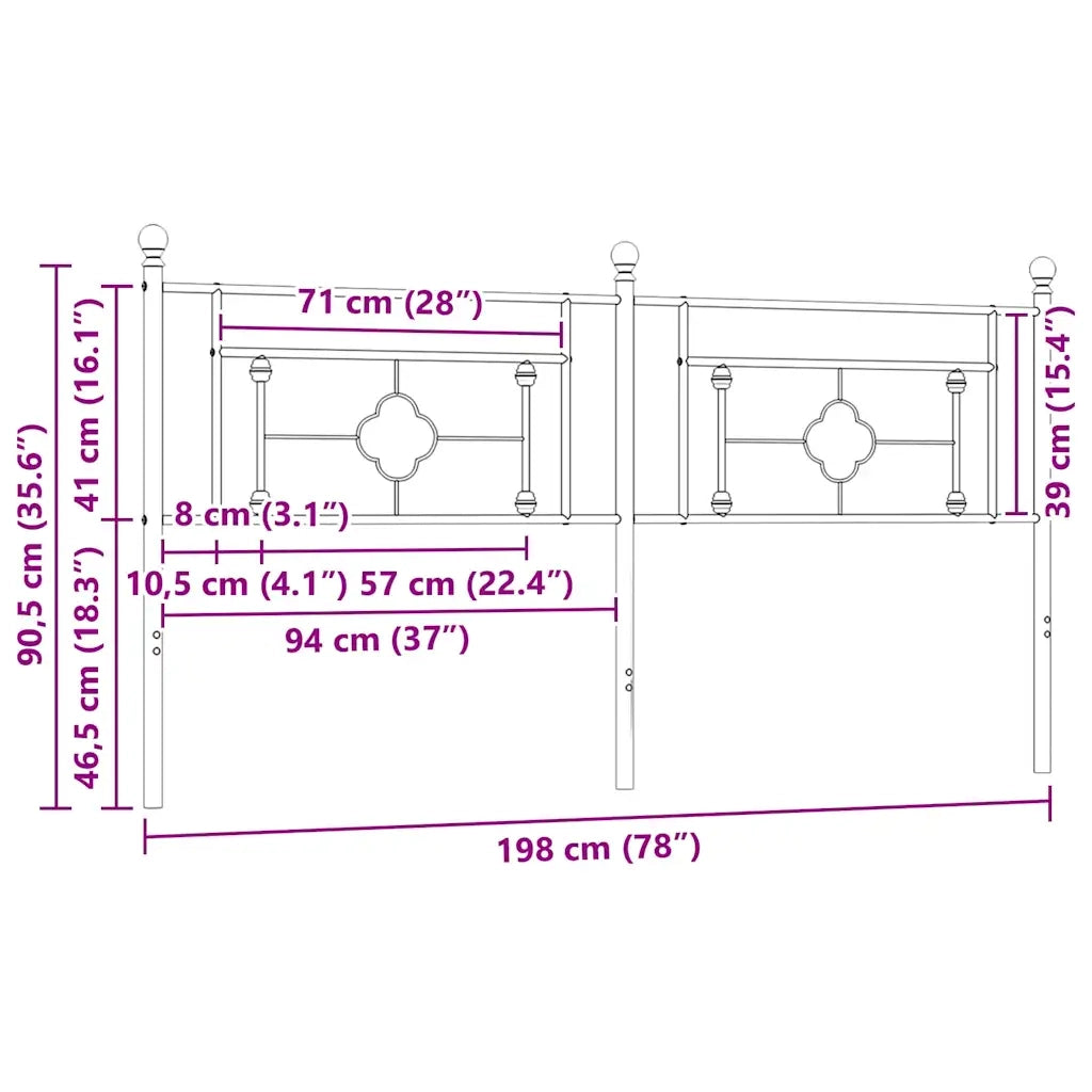 Testiera | Testata di Ricambio in Metallo Nero 193 cm