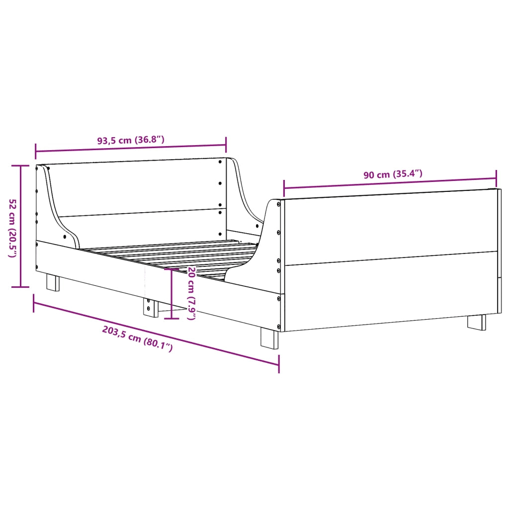 Letto senza Materasso-Struttura Letto Marrone Cera 90x200 cm Legno di Pino 719144